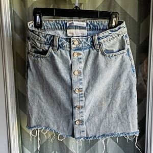Zara Blue Denim Button-Front Mini Skirt